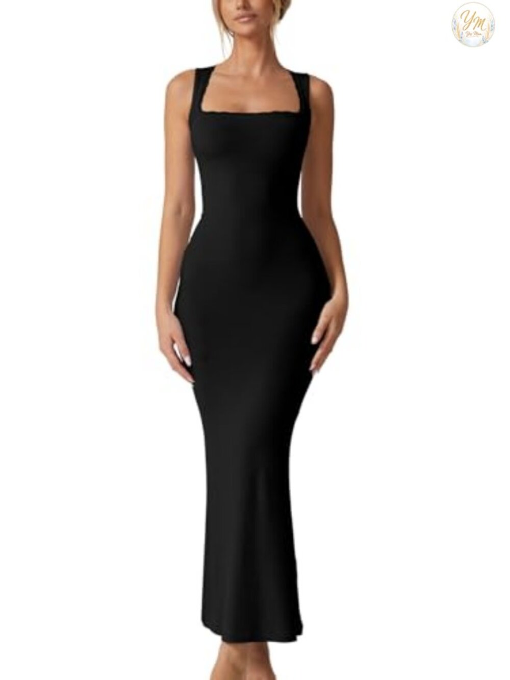 Womens Ribbed Knit Maxi Dress Square Neck Lace Detail Sleeveless Long Formal